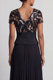 Sparkly Black Chiffon Pleated A Line Long Mother Of the Bride Dress with Sleeves