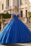 Off the Shoulder Royal Blue Ball Gown Beaded Glitter Quinceanera Dress