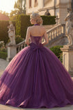 Dark Purple Halter Neck Ball Gown Beaded Quinceanera Dress with Ruffles
