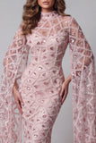 High Neck Blush Sequin Mermiad Pageant Dress