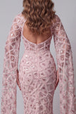 High Neck Blush Sequin Mermiad Pageant Dress