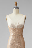 Sparkly Champagne Sequins Mermaid Long V-Neck Pageant Dress with Beading