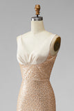 Sparkly Champagne Sequins Mermaid Long V-Neck Pageant Dress with Beading