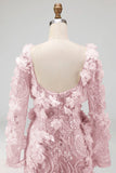 Long Sleeve Blush Mermaid Pageant Dress with 3D Flowers