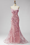 Sparkly Blush Sequins Corset Mermaid Strapless Long Beaded Floral Prom Dress