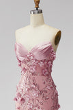 Sparkly Blush Sequins Corset Mermaid Strapless Long Beaded Floral Prom Dress