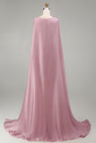 Sparkly Pink Strapless Mermaid Long Beaded Floral Pageant Dress with Cape
