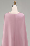 Sparkly Pink Strapless Mermaid Long Beaded Floral Pageant Dress with Cape
