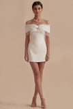 White Off the Shoulder Ruched Short Tight Graduation Dress