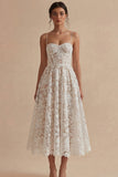 White Lace Spaghetti Dress A Line Ankle Length Corset Graduation Dress