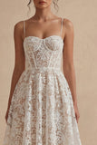 White Lace Spaghetti Dress A Line Ankle Length Corset Graduation Dress