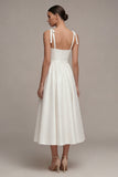 White Thick Straps Long A Line Beach Wedding Dress