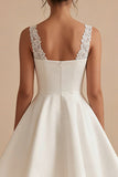 White Short V-Neck A Line Graduation Dress with Lace