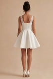 White Short V-Neck A Line Graduation Dress with Lace