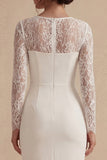 White Midi Bodycon Floral Wedding Dress with Lace