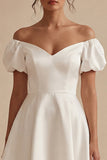 White Puff Sleeves Off the Shoulder Short A Line Graduation Dress
