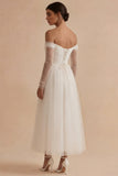 A Line Off the Shoulder Ruched Long Sleeves White Maxi Engagement Dress