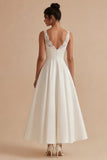 White A Line V-Neck Maxi Engagement Dress with Lace