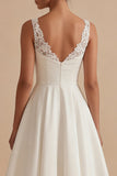 White A Line V-Neck Maxi Engagement Dress with Lace