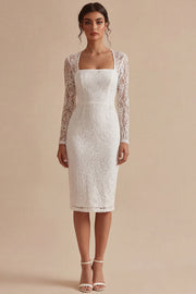 Bodycon Lace Long Sleeves Floral White Boho Engagement Dress