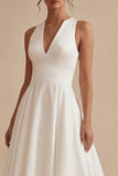 White High Low A Line V-Neck Engagement Dress
