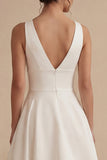 White High Low A Line V-Neck Engagement Dress