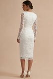 Lace Long Sleeves Floral Midi Bodycon White Boho Engagement Dress