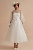 White  A Line Ilusion Bateau Neck Long Boho Wedding Dress