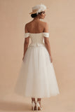 White Off the Shoulder A Line Long Boho Wedding Dress