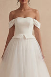 White Off the Shoulder A Line Long Boho Wedding Dress