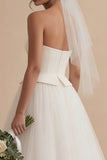White A Line Strapless Long Boho Wedding Dress