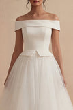 White Long Off the Shoulder A Line Boho Wedding Dress