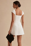 White Cap Sleeves Square Neck Short A Line Graduation Dress