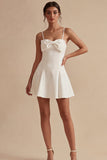 White Spaghetti Straps Short A Line Graduation Dress with Bow