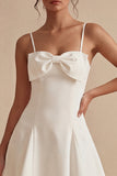 White Spaghetti Straps Short A Line Graduation Dress with Bow