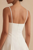 White Spaghetti Straps Short A Line Graduation Dress with Bow
