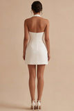 White Halter Short A Line Backless Graduation Dress