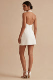White Halter Short A Line Backless Graduation Dress