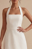White Halter Short A Line Backless Graduation Dress