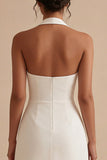 White Halter Short A Line Backless Graduation Dress