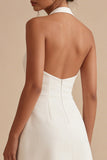 White Halter Short A Line Backless Graduation Dress