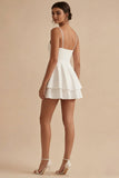 White Short A Line Spaghetti Straps Graduation Dress with Ruffles