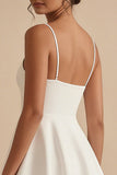 White Short A Line Spaghetti Straps Graduation Dress with Ruffles