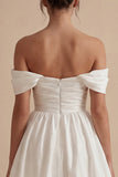 White Ruched Off the Shoulder Short A Line Graduation Dress