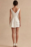 White A Line V-Neck Short Graduation Dress