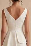White A Line V-Neck Short Graduation Dress