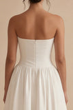 White Strapless Ruched A Line Maxi Beach Wedding Dress