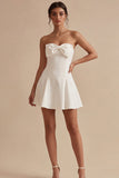 White A Line Strapless Short Graduation Dress with Bow