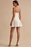 White A Line Strapless Short Graduation Dress with Bow