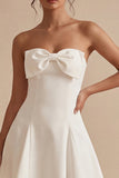White A Line Strapless Short Graduation Dress with Bow